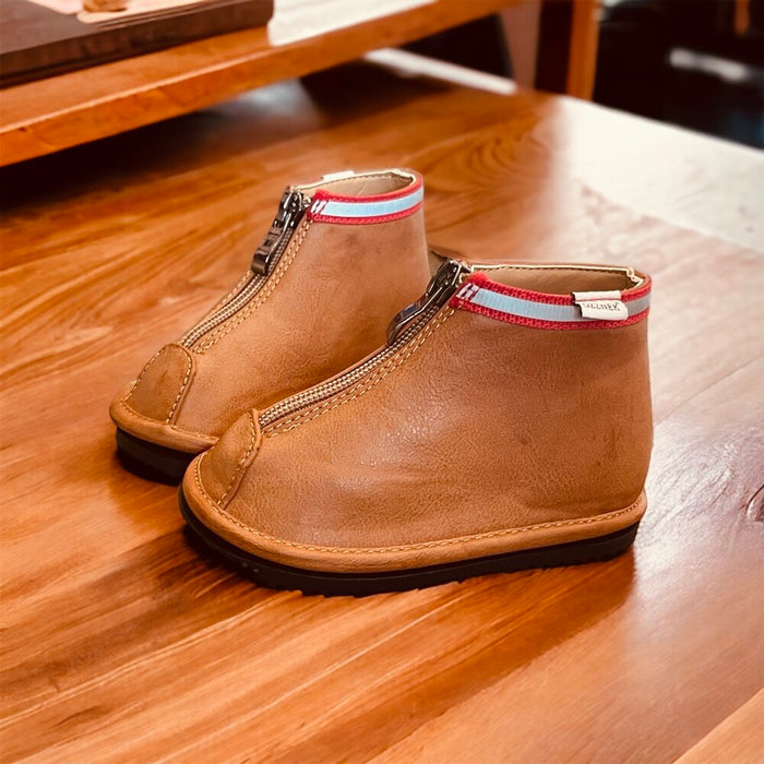 Stylish & Easy-On: Hand-Stitched Brown Ankle Boots for Toddlers| Zipper Closure