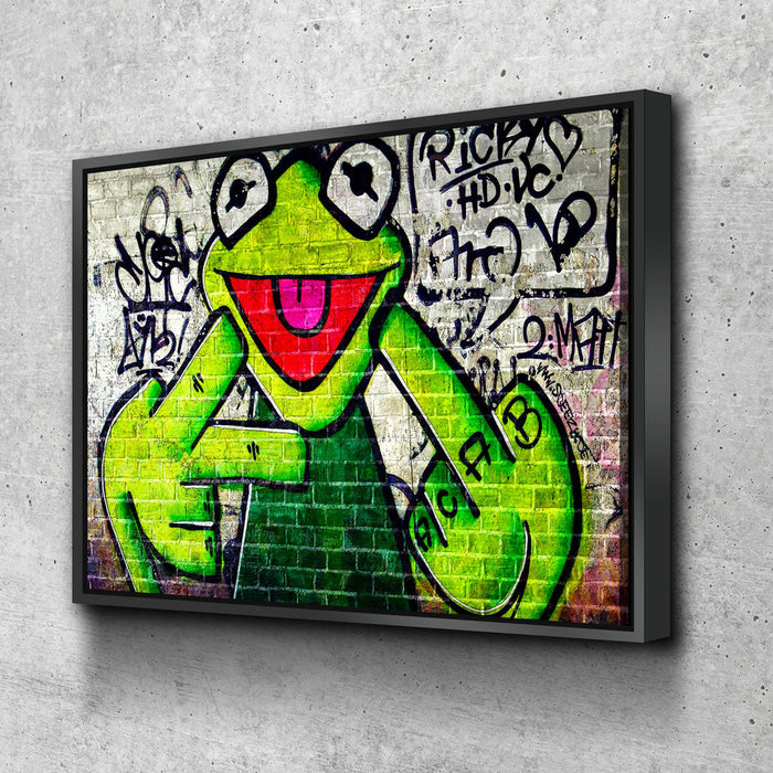 Banksy Frog Flip Off Canvas Wall Art, Abstract Wall Art