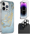 iPhone 14 Pro 6.1-inch Protection Kit Bundle - Marble Series Case with Tempered Glass Screen and Camera Protector (Blue Marble)