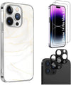 White Marble Series Case with Tempered Glass Screen and Camera Protector - iPhone 14 Pro Max