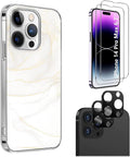 White Marble Series Case with Tempered Glass Screen and Camera Protector - iPhone 14 Pro Max