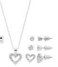 Macys Fine Silver Plate Cubic Zirconia Heart Necklace and Stud Earrings
