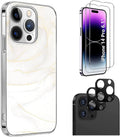 White Marble Series Case with Tempered Glass Screen and Camera Protector - iPhone 14 Pro