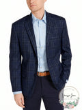 Michael Kors Mens Classic-Fit Airsoft Stretch Teal Plaid Suit Jacket, Size 38S