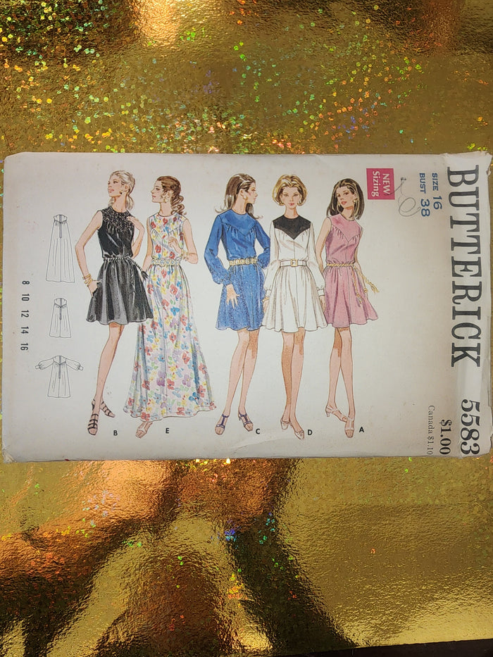 Vintage BUTTERICK PATTERN Uncut 1960's 5583 Size 16 Dresses. Bust 38
