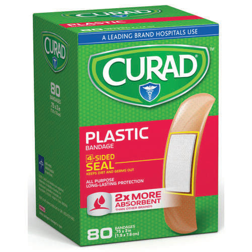 Curad Plastic Adhesive Bandages – 3/4" x 3" Standard Size, 80 Count
