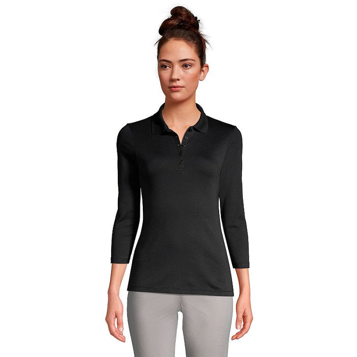 Lands End Womens 3/4 Sleeve Supima Cotton Polo Shirt, Size Large