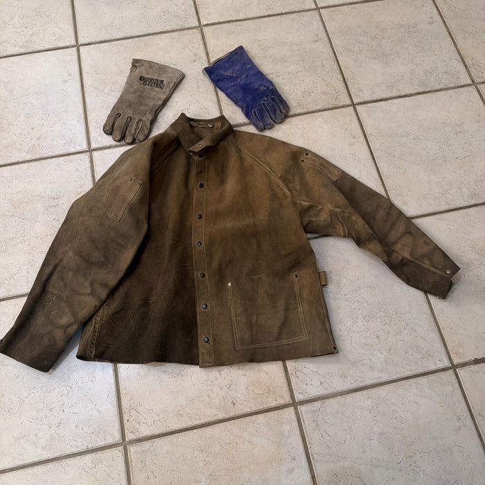 Heavy-Duty Leather Welding Jacket with Gloves
