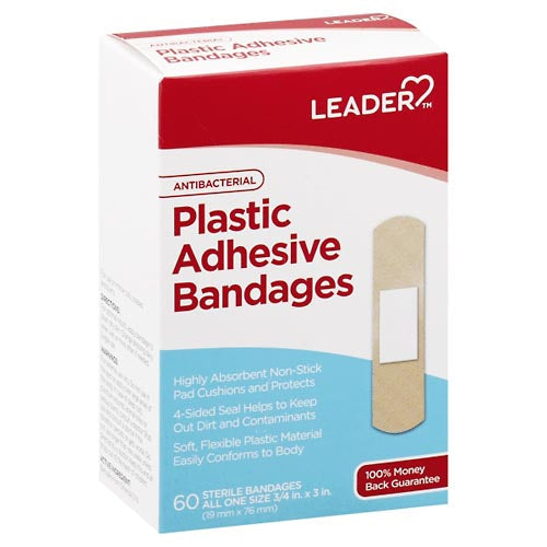 Leader™ Antibacterial Plastic Bandages – 60 Count