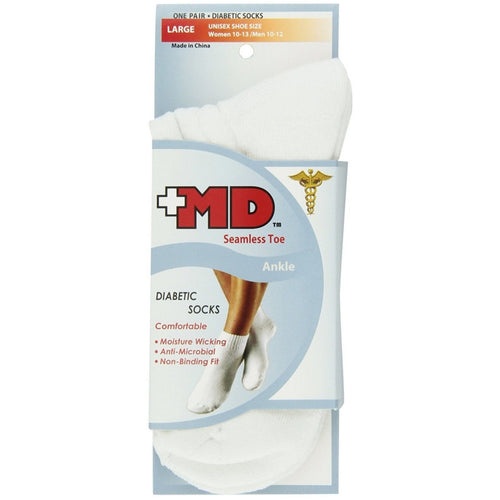 MD USA Diabetic Ankle Socks – Seamless Toe, Large (Shoe Size 9-12)