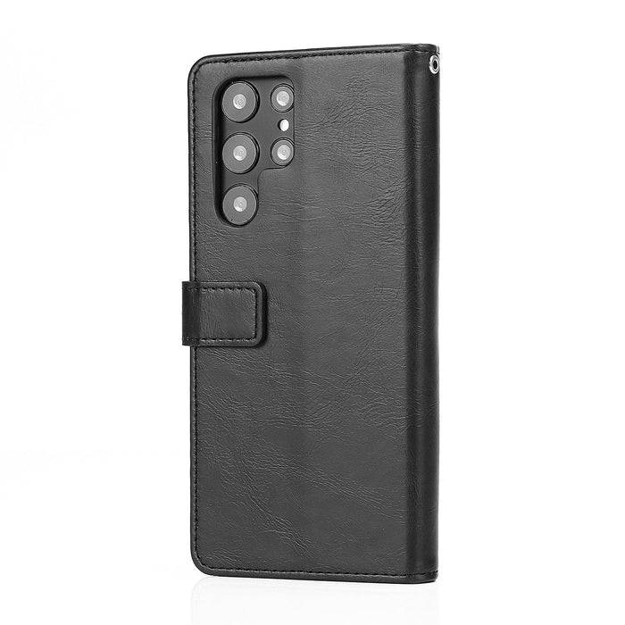 Folio Black Leather Wallet Case - Samsung Galaxy S22 Ultra