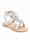 Petalia  Little Girls Flowers And Shimmer Detail Sandals, Size 9/White