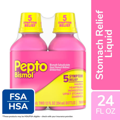 Pepto Bismol 5 Symptom Relief Twin Pack 2-12 Fl Oz Bottles