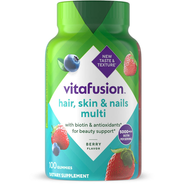 Vitafusion Gorgeous Hair, Skin & Nails Multivitamin Gummies, Raspberry Flavor, 100 Count