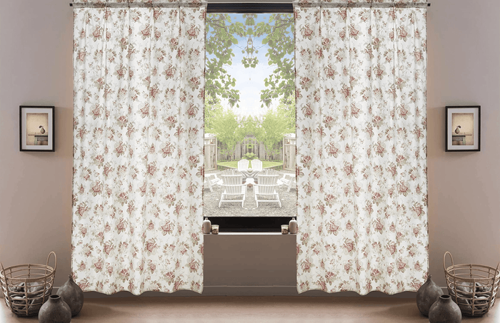 DaDa Bedding Set of 2-Pieces Hint of Mint Dainty Floral Pink Roses Cottage Sheer Window Panel Curtains (JHW3036)