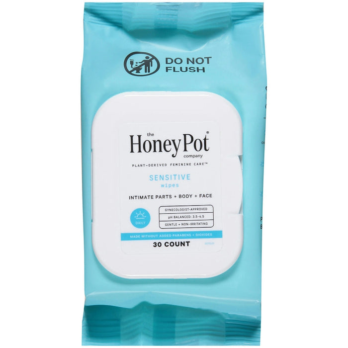 The Honey Pot Sensitive Feminine Wipes, Herbal-Infused & Plant-Derived, 30 Count