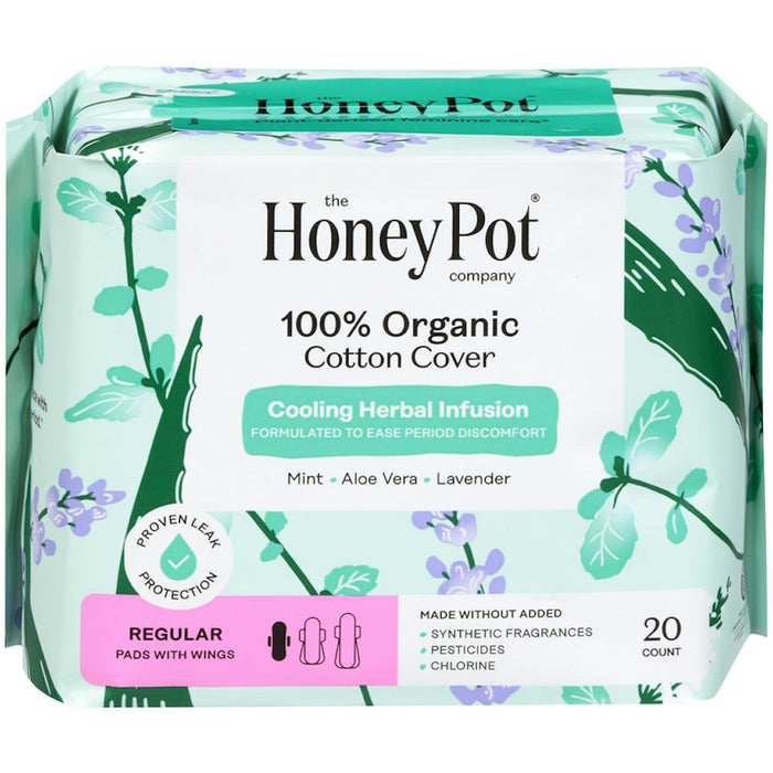 The Honey Pot Co. Herbal-Infused Pads with Wings – Regular (20 Count)