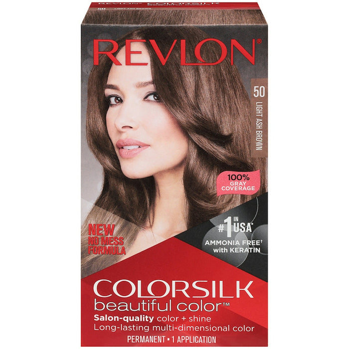 Revlon Colorsilk Beautiful Color Permanent Hair Color, 50 Light Ash Brown