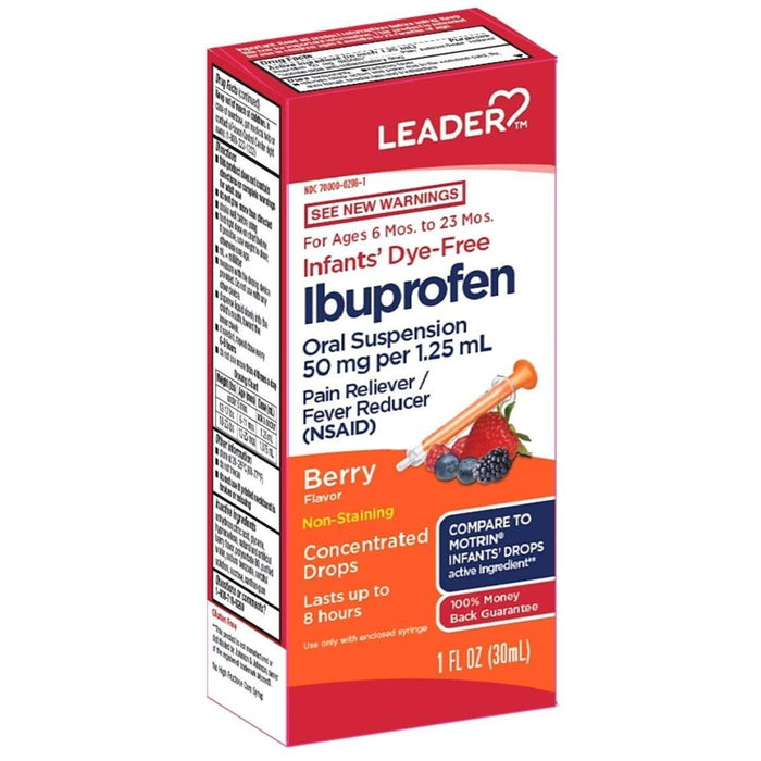 Leader™ Infants' Ibuprofen Concentrated Drops – Dye-Free Berry Flavor (1 oz)