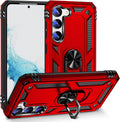 Bundle: Red Military Kickstand Series with Belt Clip Case with Tempered Glass Screen and Camera Protector - Samsung Galaxy S23