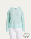 Freshman Juniors Waffle-Knit Cold-Shoulder Top