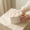 Baby Heart Beige Suede Box | White Roses
