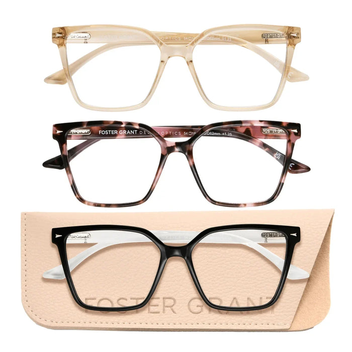 Design Optics by Foster Grant #813 Oversized Square Reading Glasses, 3-pack +2.75