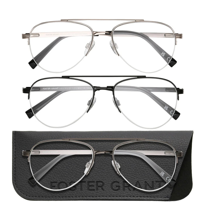 Design Optics by Foster Grant #760 Semi-Rim Aviator Reading Glasses, 3-pack