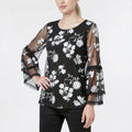 Alfani Embroidered Sheer-Sleeve Top, Size Small