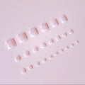 ZIFANHU 24 Pcs White French Press On Toenails Pink Flower Design Plastic