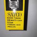 Vintage Satco S3250 Tubular Light Bulb, 25W 120V, Clear Standard Base