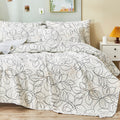 Tache Modern Abstract Leaf Line Art Foliage White Grey Black Gold Reversible Quilt Set (TJ357)