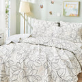 Tache Modern Abstract Leaf Line Art Foliage White Grey Black Gold Reversible Quilt Set (TJ357)