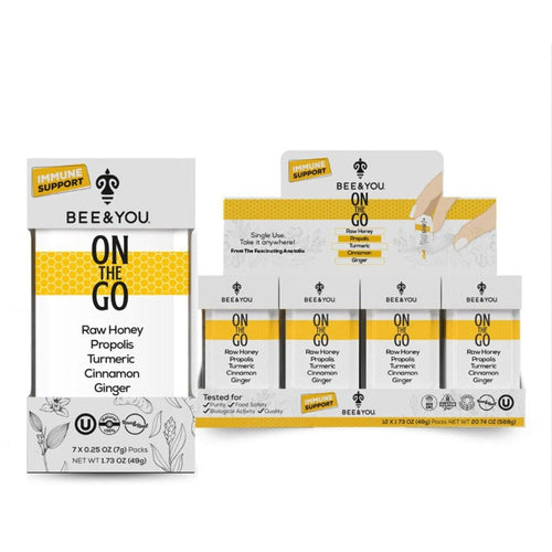 Set of 12 Boxes Bee & You 1.73 oz On the Go Immunity Honey, 7 Packets Each