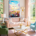 Cross Floral Field Faith Wall Art