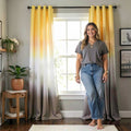 Lush Decor Window Curtains 52x84 - Yellow & Gray Ombre Fiesta Room Darkening