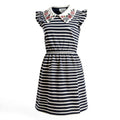 Monteau Big Girls Embroidered Collar Striped Dress, Size Small