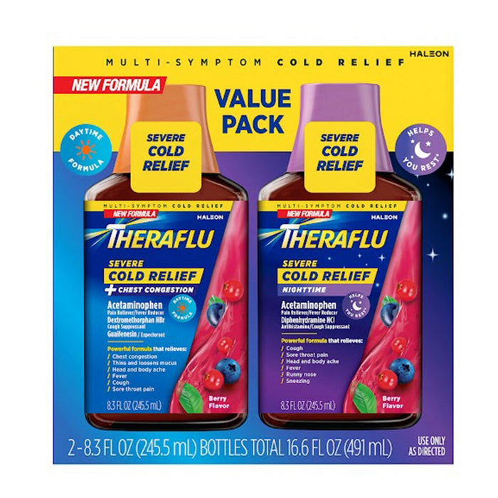 Theraflu Multi-Symptom Severe Cold Relief Day & Night Liquid - Berry - 16.6 Fl Oz
