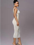 LAGSHIAN Women's Sexy Bodycon One Shoulder Mesh Ruched Midi Dress White Size L
