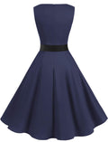 Gardenwed Womens Vintage Swing Dress Sleeveless Boatneck Cocktail Royal Blue XL