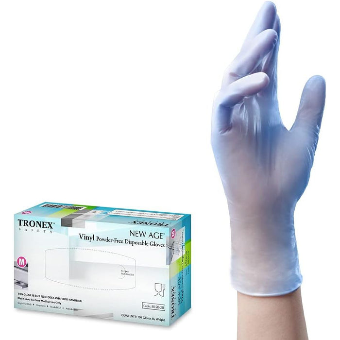 Tronex 100 Pack Blue Vinyl Powder Free Disposable Gloves L
