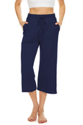 BATHRINS Womens Wide Leg Capri Pants Drawstring Pockets Navy Size M
