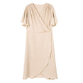 AliChan Womens Satin Wrap Dress V Neck Flared Sleeve Tie Waist Beige Size L