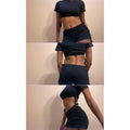 Tumhug Women's High Waist Bikini Set Crop Top Boy Shorts Black Size L