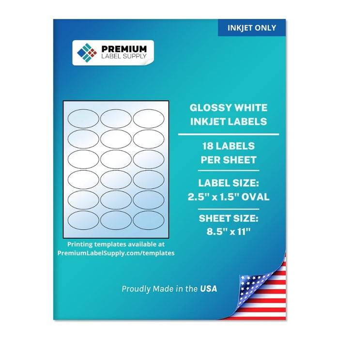 Premium Label Supply Glossy White Oval Sticker Labels 2.5x1.5in 180 Count