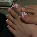 ZIFANHU 24 Pcs 3D Bow Texture Acrylic False Toenails Color V11 Rhinestones