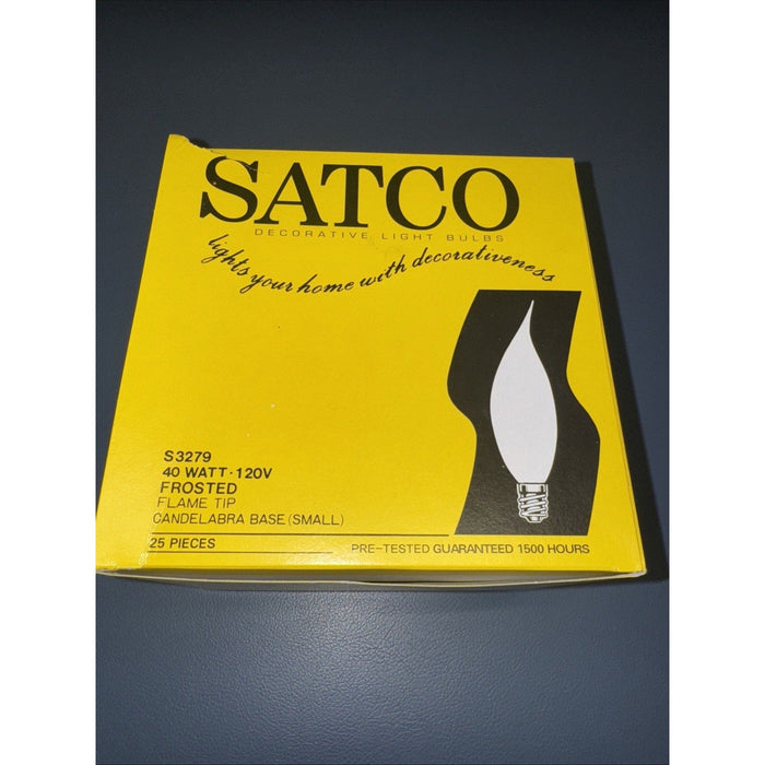 Satco S3279 Candelabra Base Bulbs 40W 120V Frosted Flame Tip Pack of 25