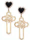 Thalia Sodi Gold-Tone Rose-Cross and Heart Stud Drop Earrings