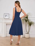 Gardenwed Womens Square Neck Midi Dress Sleeveless Slit Cocktail Navy M