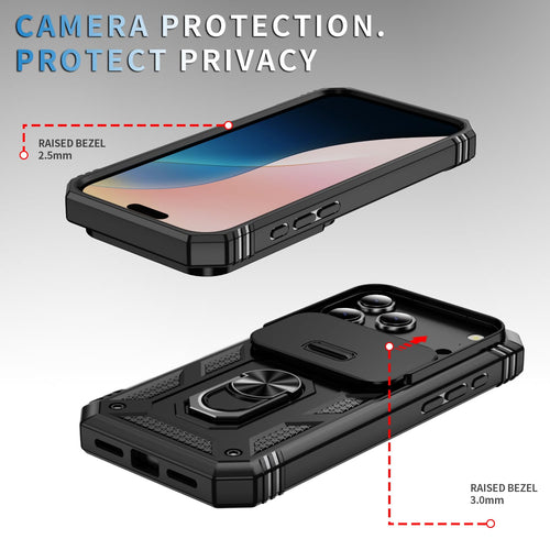 17 Pro Case 360° Metal Rotated Ring Holder Magnetic Kickstand【Slide Camera Cover
